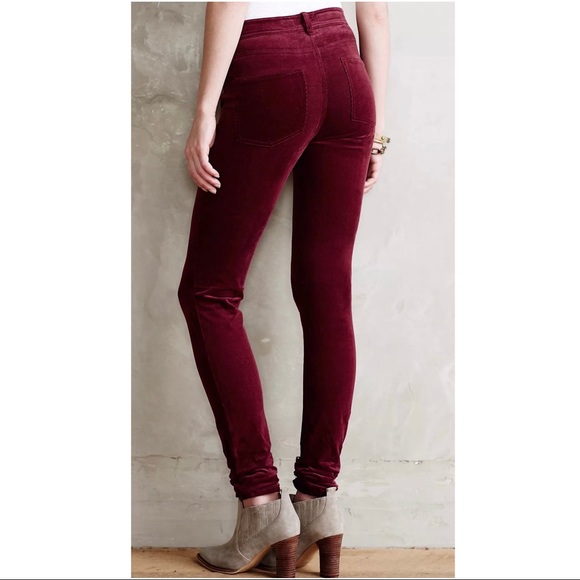 SOLD-Anthropologie Burgundy Wine Micro Cord Skinny Chino Pants - Picture 5 of 11